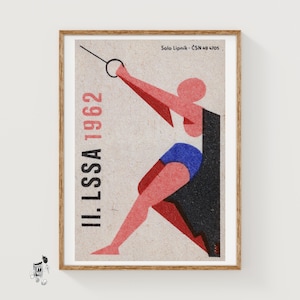 Hammer Throw Competitor - Matchbox Print - Czech Wall Art - Vintage Czech Art - Matchbox Wall Poster - Vintage Poster Print