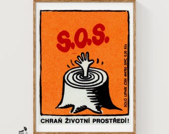 Hand van boomstronk Matchbox Art Print, Czech Vintage Propaganda (kantoorinrichting)