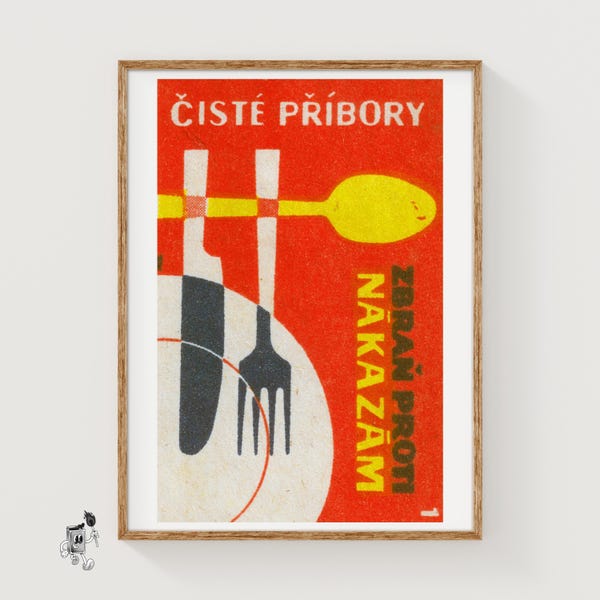 Cutlery Matchbox Art Print, Czech Vintage Constructivist (Kitchen Decor)