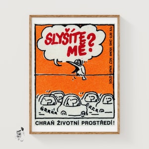 Car Pollution Bird - Matchbox Print - Aesthetic Wall Art - Vintage Czech Art - Matchbox Wall Poster - Vintage Poster Print
