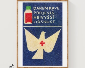 Dove Czechoslovakia Mid-Century Matchbox Label - Vintage Art Print | Propaganda