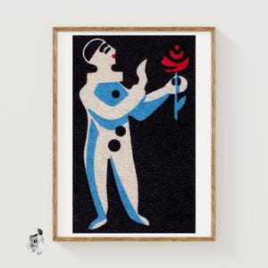Clown Holding Rose - Matchbox Print - Aesthetic Wall Art - Vintage Eastern Europe Art - Matchbox Wall Poster - Vintage Poster Print