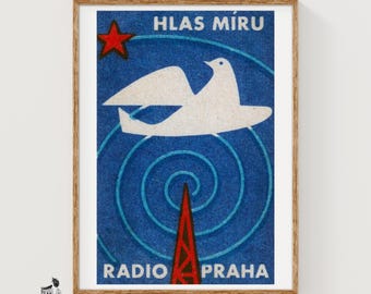 Radio Praha Voice of Peace Dove - Matchbox Print - Czech Wall Art - Vintage Czech Art - Matchbox Wall Poster - Vintage Poster Print