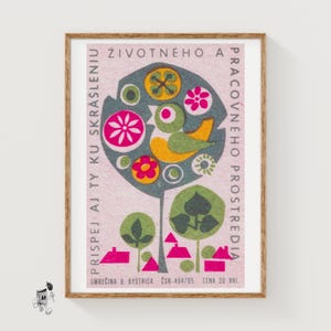 Bird in Tree - Matchbox Print - Czech Wall Art - Vintage Czech Art - Matchbox Wall Poster - Vintage Poster Print