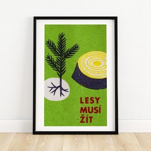 Trees Must Live - luciferafdruk - Tsjechische muurkunst - vintage Tsjechische kunst - muurposter luciferdoosje - vintage posterafdruk