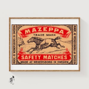 Racing Horse - Matchbox Print - Sweden Wall Art - Vintage Sweden Art - Matchbox Wall Poster - Vintage Poster Print
