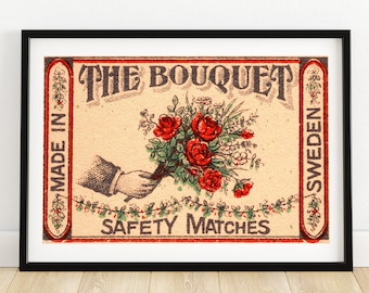 The Bouquet - Matchbox Print A4 Size - Sweden Wall Art - Vintage Sweden Art - Matchbox Wall Poster - Vintage Poster Print