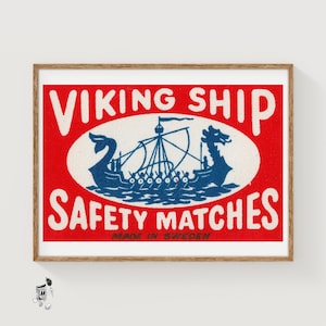 Viking Ship - Matchbox Print - Aesthetic Wall Art - Vintage Swedish Art - Matchbox Wall Poster - Vintage Poster Print