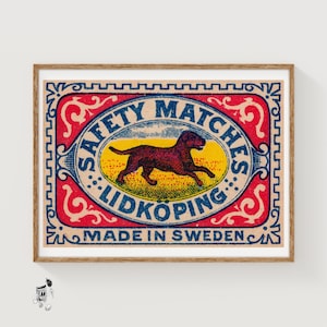 Running Dog - Vintage Swedish Matchbox Label Print