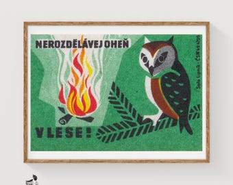 Kein Feuer anzünden! - Streichholzschachtel Druck - Tschechische Streichholzschachtel Wandkunst - Vintage Tschechische Kunst - Streichholzschachtel Wandposter - Vintage Poster Druck