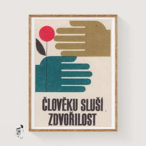 Hand Passing Red Flower - Matchbox Print - Czech Wall Art - Vintage Czech Art - Matchbox Wall Poster - Vintage Poster Print