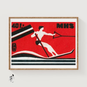 Wasserski - Streichholzschachtel Druck - Ästhetische Wandkunst - Vintage Osteuropa Kunst - Streichholzschachtel Wandposter - Vintage Poster Druck