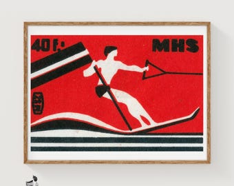 Water Ski - Matchbox Print - Aesthetic Wall Art - Vintage Eastern Europe Art - Matchbox Wall Poster - Vintage Poster Print