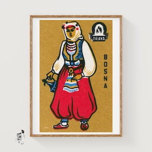 Bosnian Woman - Matchbox Print - Aesthetic Wall Art - Vintage Eastern Europe Art - Matchbox Wall Poster - Vintage Poster Print