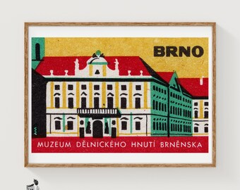 Museum of the Workers Movement BRNO - Matchbox Print - Czech Wall Art - Vintage Czech Art - Matchbox Wall Poster - Vintage Poster Print