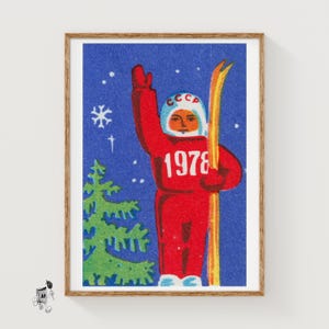 Christmas Cosmonaut - Matchbox Print - Aesthetic Wall Art - Vintage Eastern Europe Art - Matchbox Wall Poster - Vintage Poster Print