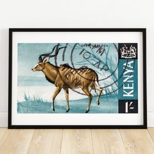 Gazelle - Vintage Kenia Kunst - Briefmarke Druck - Ästhetische Wandkunst - Briefmarke Wand Poster - Vintage Afrikanische Kunst