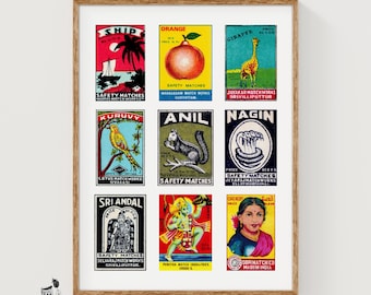 Vintage Tamil Matchbox Labels: Ephemera Art Print (Unframed)