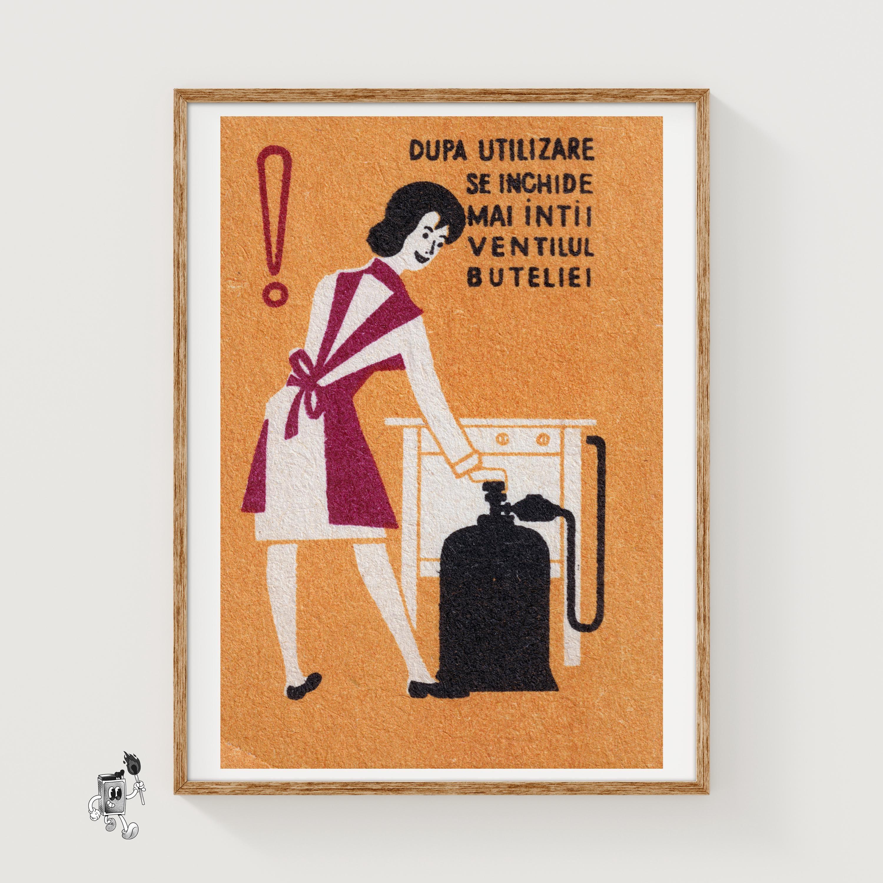Turn The Gas Off - Matchbox Print - Aesthetic Wall Art - Vintage Eastern Europe Art - Matchbox Wall Poster - Vintage Poster Print