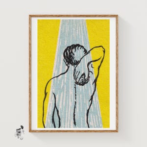 Man Showering - Vintage Czech Matchbox Label Print