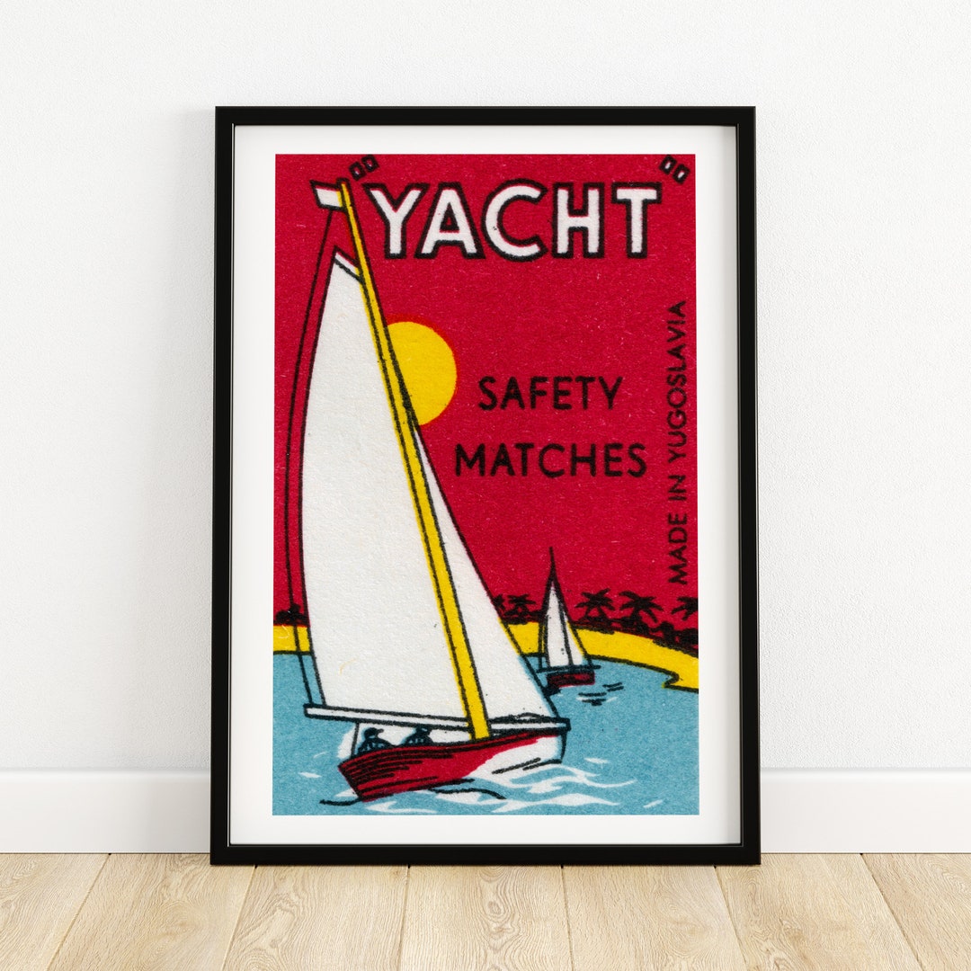 Tropical Yacht Matchbox Print Czech Wall Art Vintage Czech Art Matchbox Wall Poster Vintage
