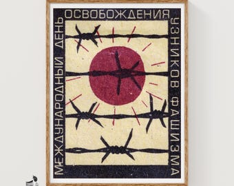 Prisoners of Fascism Matchbox Art Print, Russian Vintage Propaganda (Serious Decor)