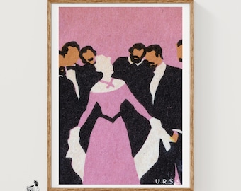 Formal Gathering Matchbox Art Print, Russian Vintage Art Deco (Nostalgic Decor)