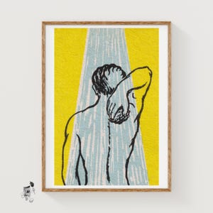 Man Showering - Matchbox Print - Aesthetic Wall Art - Vintage Bathroom Art - Matchbox Wall Poster - Vintage Poster Print
