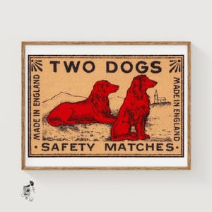 Two Dogs - Matchbox Print - Sweden Wall Art - Vintage Sweden Art - Matchbox Wall Poster - Vintage Poster Print