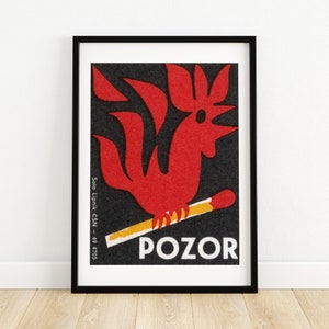 Match Flame Rooster - Matchbox Print - Aesthetic Wall Art - Vintage Art - Matchbox Wall Poster - Vintage Poster Print