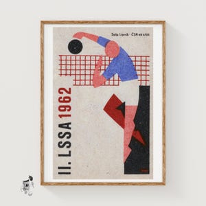 Volleyball Player Jumping - Matchbox Print - Czech Wall Art - Vintage Czech Art - Matchbox Wall Poster - Vintage Poster Print