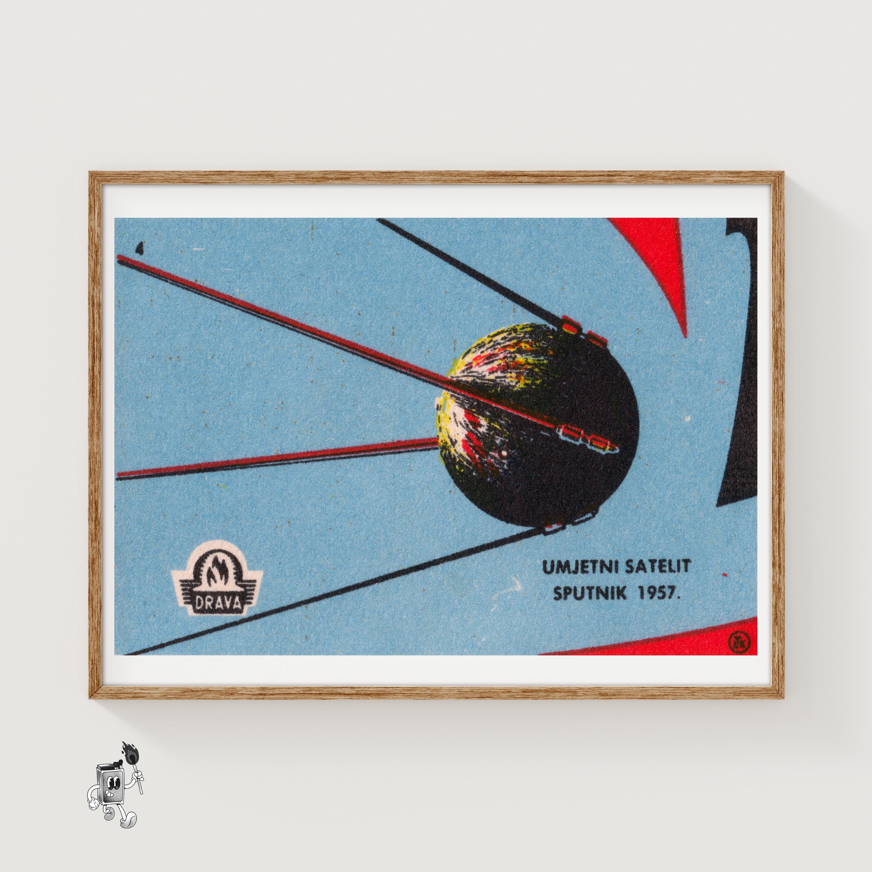 開運絵画　宇宙出会い八角フトマニ図 スプートニク衛星のマッチ箱アートプリント、クロアチアのヴィンテージ