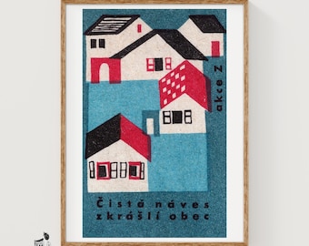 Czech Village - Matchbox Print - Aesthetic Wall Art - Vintage Eastern Europe Art - Matchbox Wall Poster - Vintage Poster Print