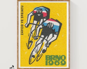 Wereldkampioenschap baanwielrennen Brno 1969 - luciferafdruk - Tsjechische muurkunst - vintage Tsjechische kunst - vintage posterafdruk