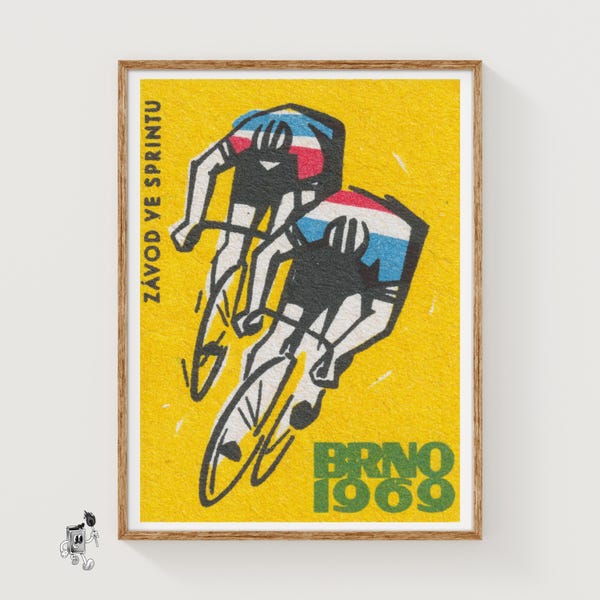 Track Cycling World Championship Brno 1969 - Matchbox Print - Czech Wall Art - Vintage Czech Art - Vintage Poster Print
