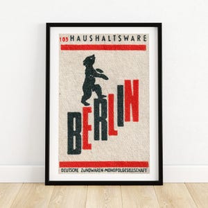 Oso de Berlín - Impresión de caja de cerillas - Arte mural estético - Arte vintage de Europa del Este - Póster de pared de caja de cerillas - Impresión de póster vintage