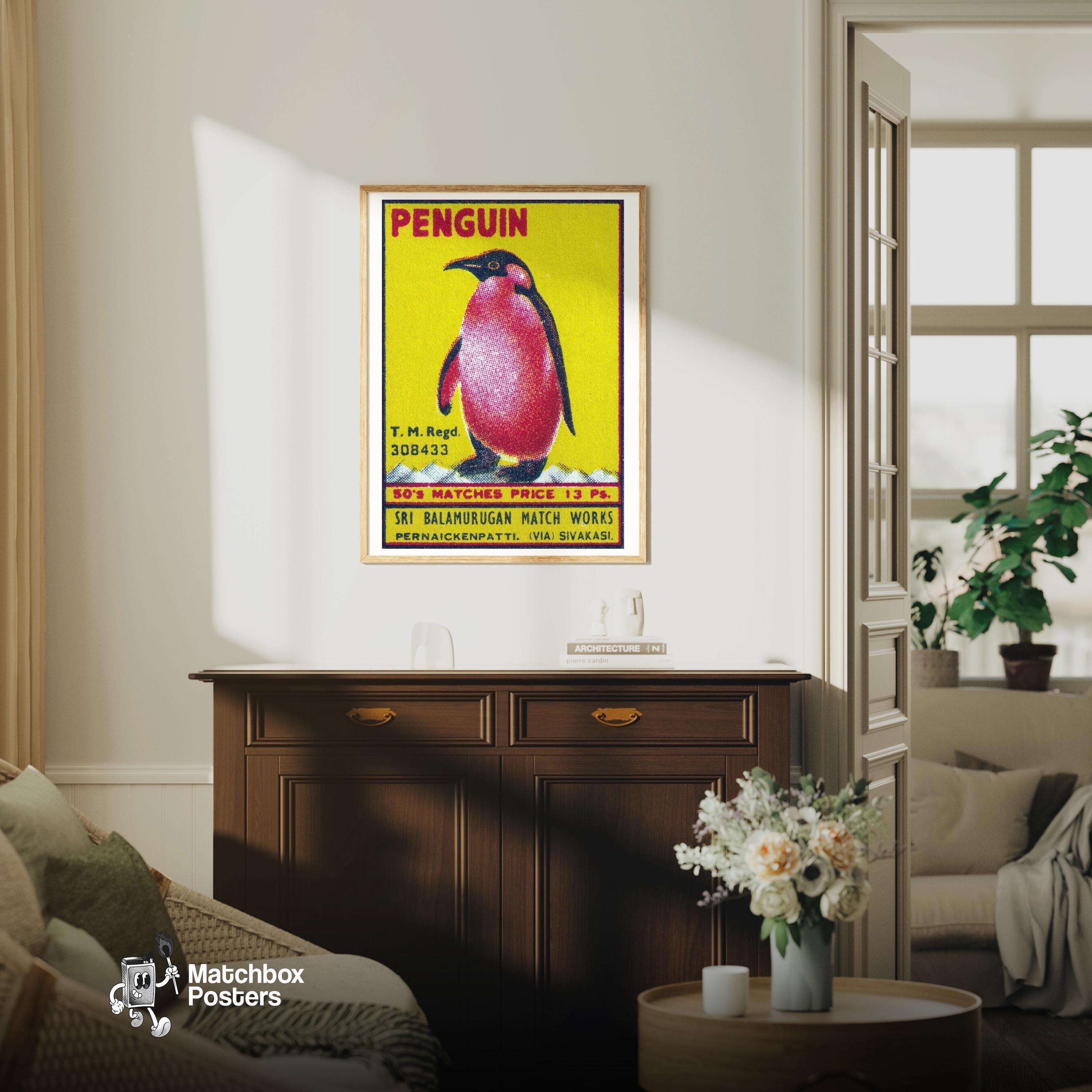 ペンギンのマッチ箱アートプリント、インドのヴィンテージフォーク