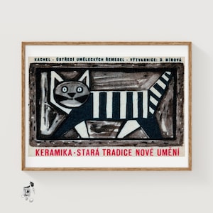 Black Striped Cat - Matchbox Print - Czech Wall Art - Vintage Czech Art - Matchbox Wall Poster - Vintage Poster Print