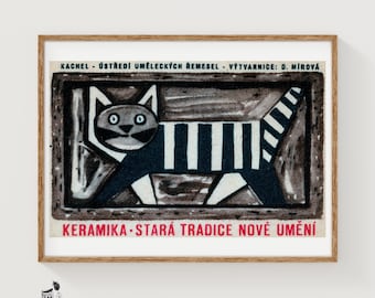 Black Striped Cat - Matchbox Print - Czech Wall Art - Vintage Czech Art - Matchbox Wall Poster - Vintage Poster Print