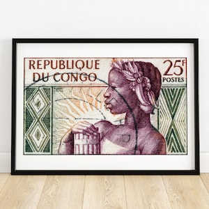 Kongolese Frau - Vintage Kongo Kunst - Briefmarke Druck - Ästhetische Wandkunst - Briefmarke Wand Poster - Vintage Afrikanische Kunst