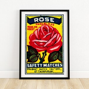 Fleur rose rose - impression boîte d'allumettes - art mural esthétique - art indien vintage - affiche murale boîte d'allumettes - impression poster vintage