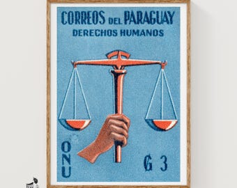 Handhållande rättvisevåg Paraguay mitten av århundradet frimärke - Vintage konsttryck | Propaganda