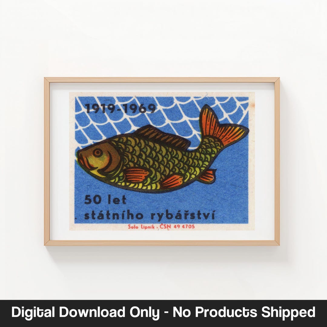 Fish Vintage Matchbox Label: Blue Green Graphic - Digital Download ...