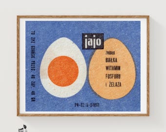 Eat Eggs For Vitality! - Matchbox Print - Aesthetic Wall Art - Vintage Eastern Europe Art - Matchbox Wall Poster - Vintage Poster Print