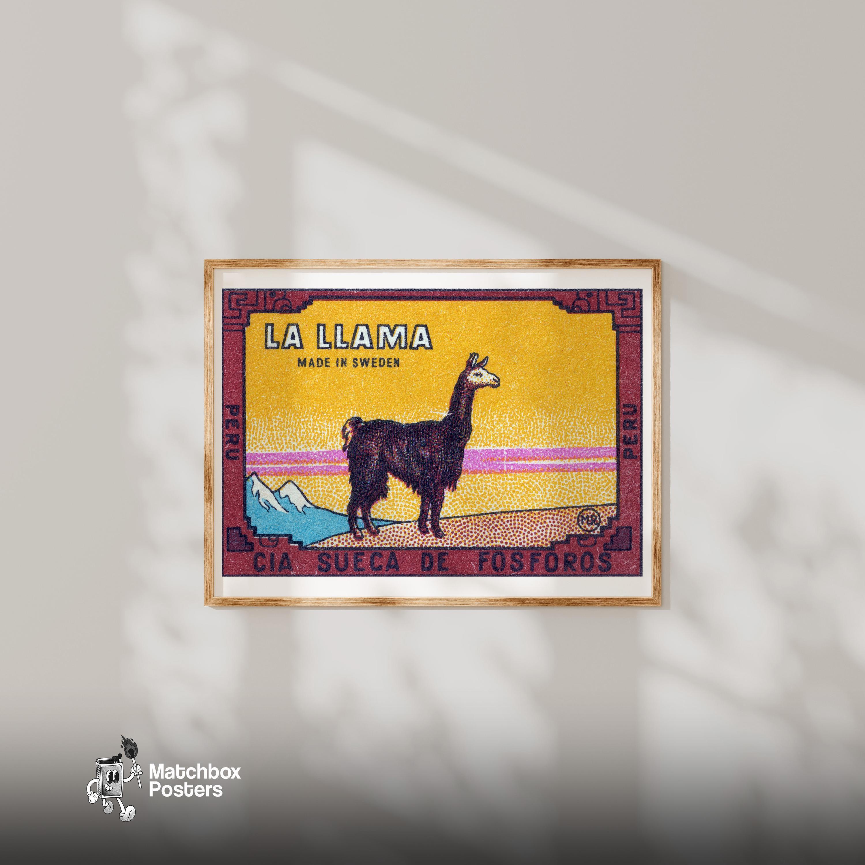 Llama Standing Peru 1920s-30s Matchbox Label - Vintage Art Print