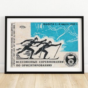 Ski Wettbewerb - Streichholzschachtel Druck - Ästhetische Wandkunst - Vintage Osteuropa Kunst - Streichholzschachtel Wandposter - Vintage Poster Druck