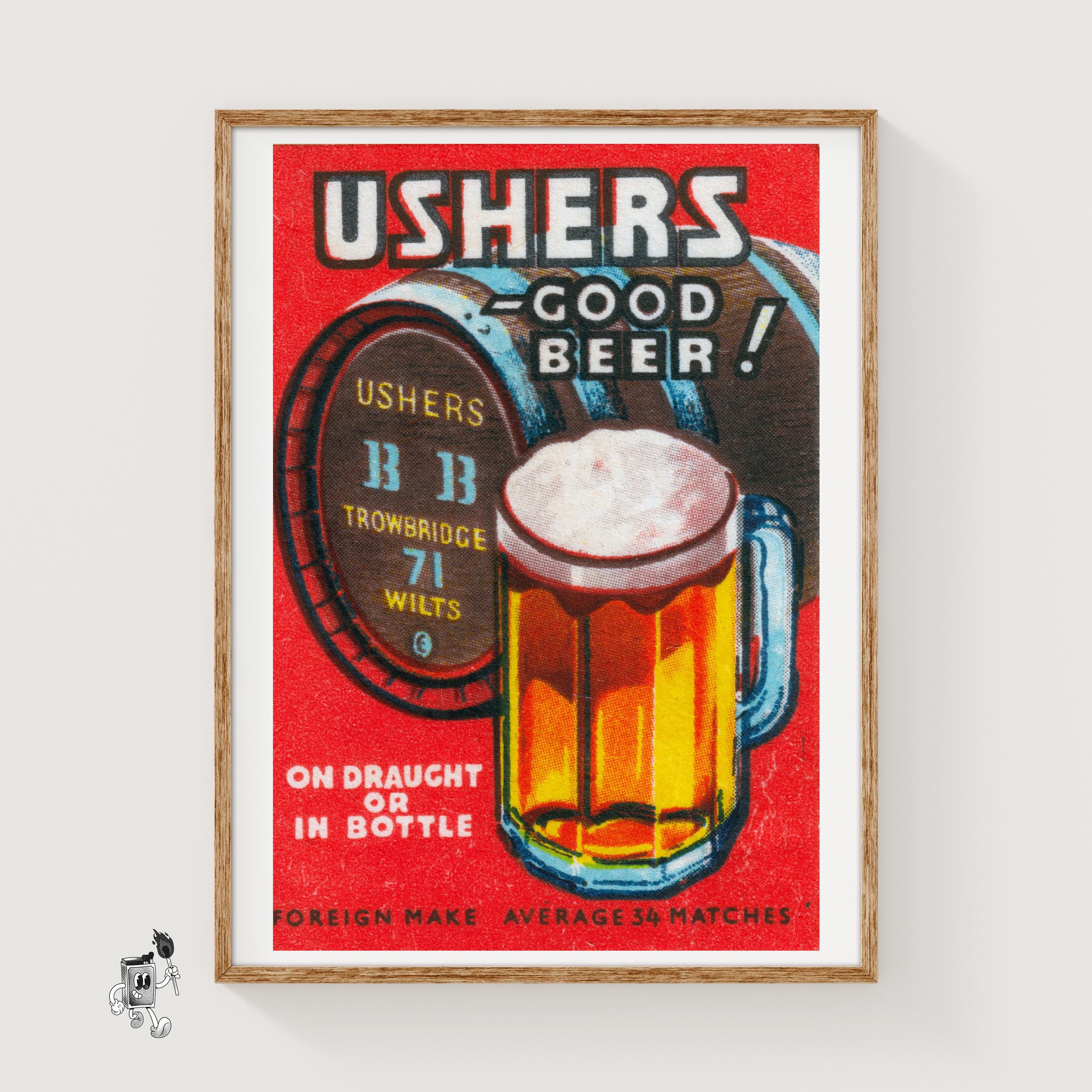 Vat bier - luciferafdruk - Tsjechische muurkunst - vintage Tsjechische kunst - muurposter luciferdoosje - vintage posterafdruk