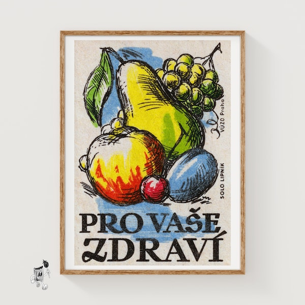Fruit Matchbox Art Print, Czech Vintage Folk Art (Kitchen Decor)