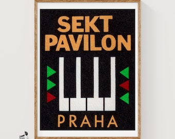 Prague Piano Matchbox Art Print, Czech vintage modernist (huiskamerdecoratie)