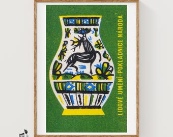 Herten volkskunst luciferdoosje, Tsjechische vintage midden van de eeuw (volksdecor)